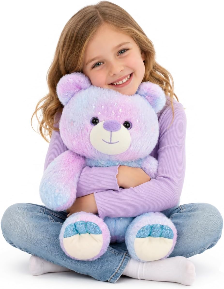 Tezituor Stuffed Teddy Bear,Rainbow Bear Plush Toys,13.78in Cute Cozy Bears Stuffed Animal, Valentines Bear Plushies,Stuffies for Girlfriend,Kids,Christmas,Birthday Gifts,Huggable (Blue Purple)