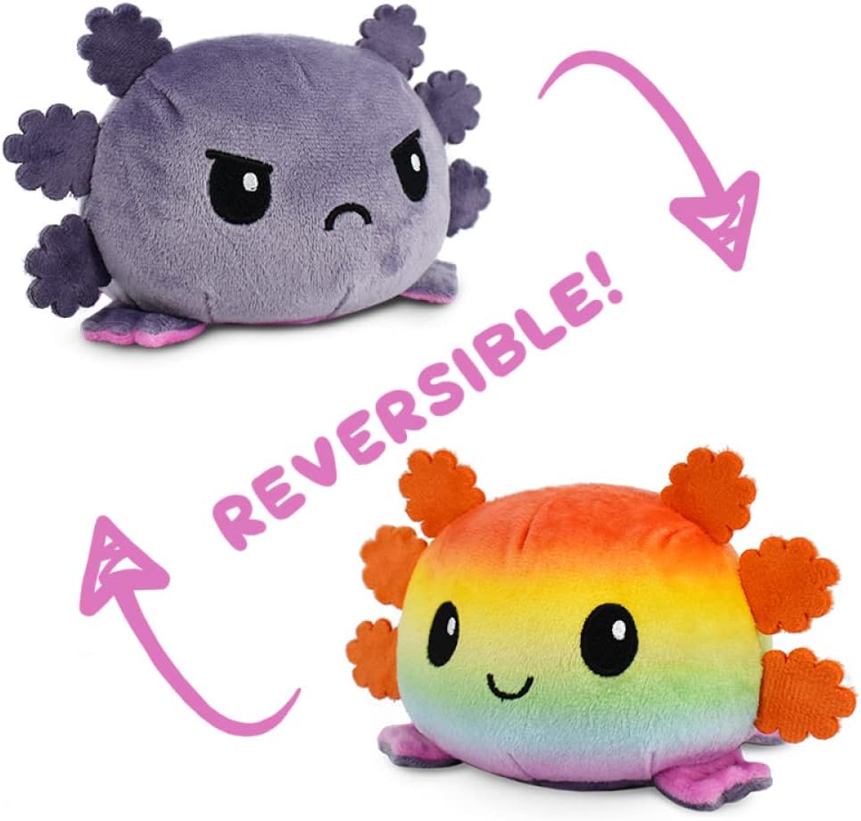 TeeTurtle - The Original Reversible Axolotl Plushie - Gray + Rainbow - Cute Sensory Fidget Stuffed Animals That Show Your Mood - Image 6