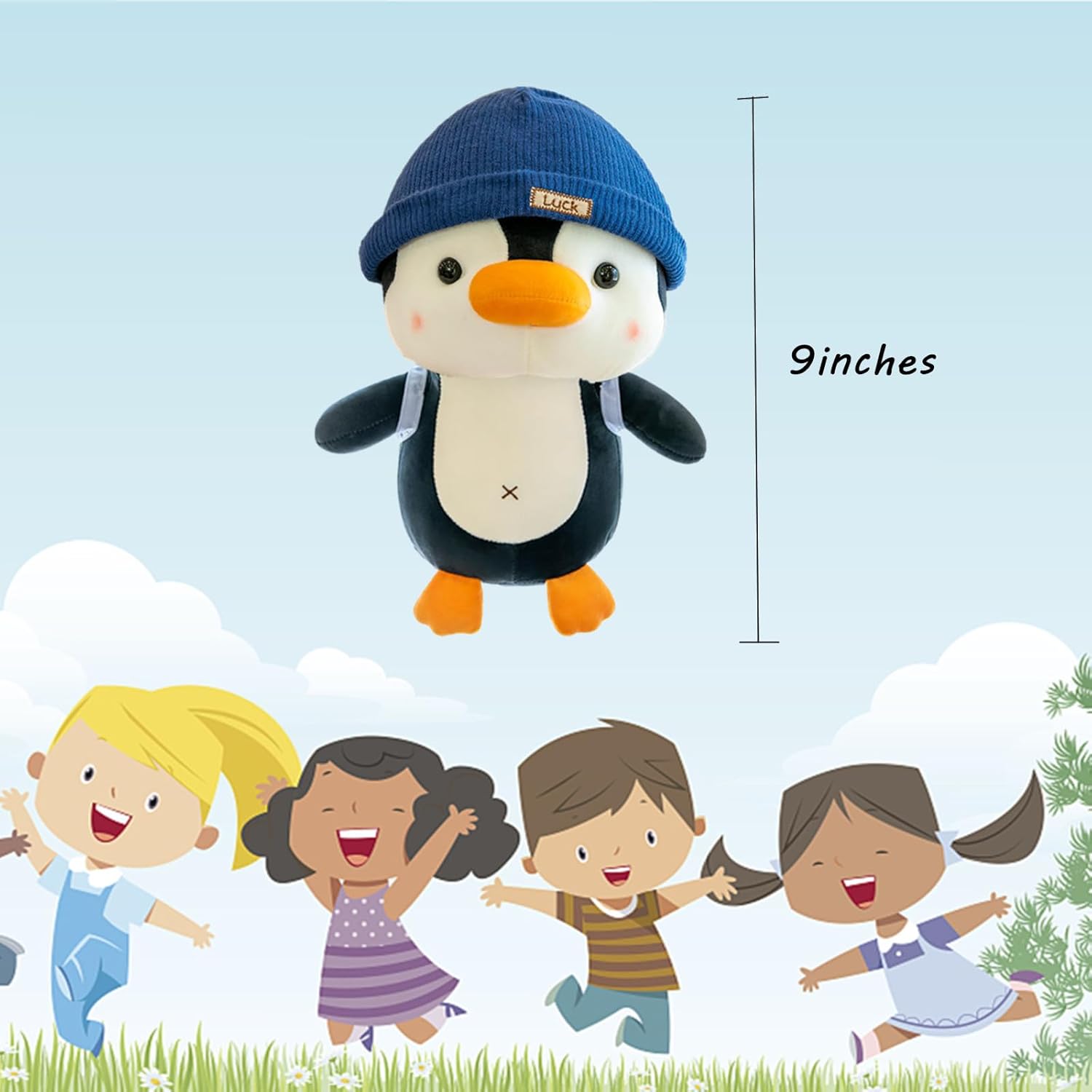 BSVOME 9 inches Penguin Stuffed Animals Soft Plush Cute Travel with Hat Backpack Doll for Boys Girls - Image 6