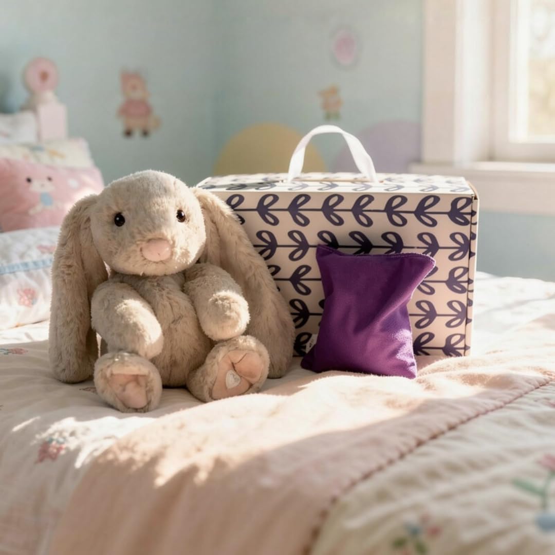 Lavender Life Xander Bunny Gift Set – Plush Comfort Toy, Refillable Scent Bag & Gift Box | Warm/Cool Sensory Plush with Lavender & Cherry Stones | Handmade in USA (Cream) - Image 2