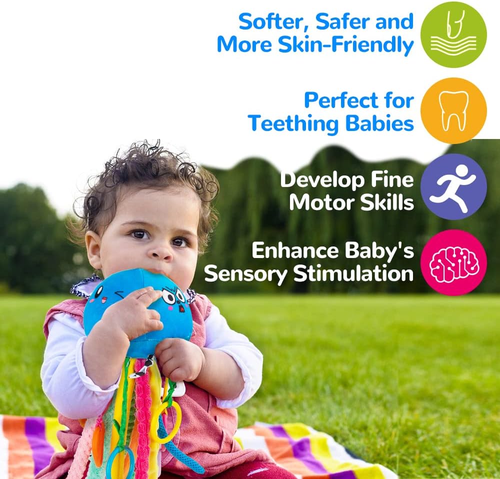 teytoy Sensory Toy, Texture Toys for Babies with Rattle, Autism Sensory Toys Jellyfish Shape Tactile Sensory Toys with 10 Textures, Baby Sensory Toys for 0-3-6-18 Months Soft Baby Toys with Teethers - Image 5