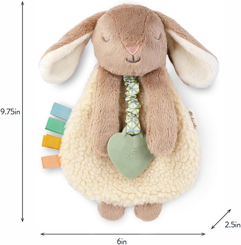 Itzy Ritzy - Itzy Lovey Including Teether - Baby Lovey with Teether, Textured Ribbons & Dangle Arms - Features Crinkle Sound, Sherpa Fabric and Minky Plush (Taupe Bunny) - Image 6