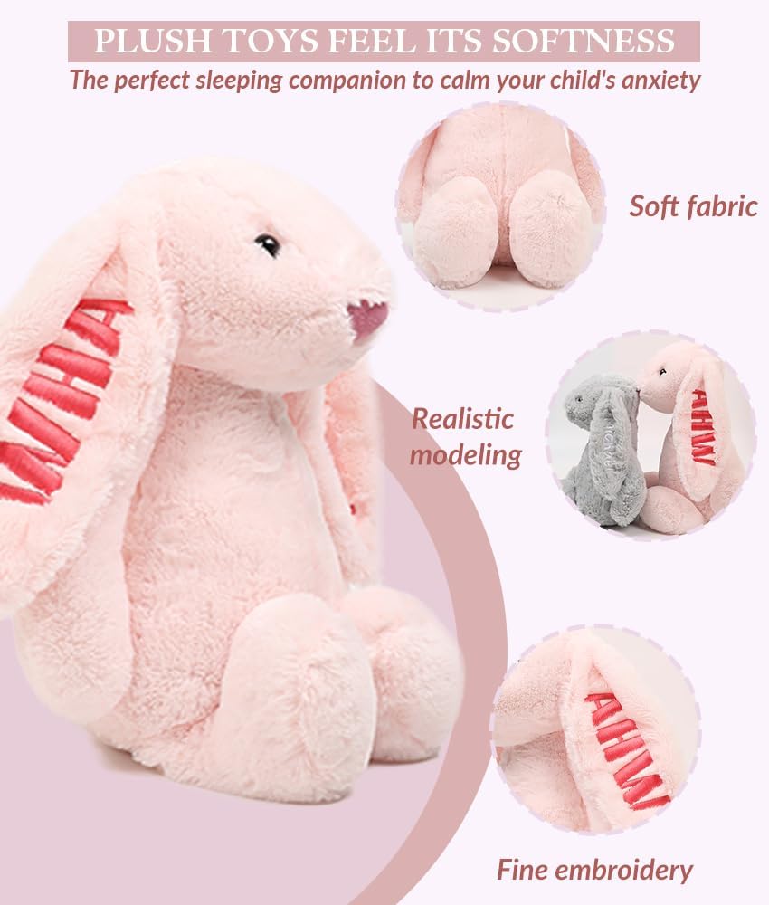 Easter Personalized Baby Gifts, Bunny Stuffed Animal for Babies with Embroidered Child's Name, Handmade Custom Plush Rabbit Toy for Girl Boy, Customized Cute Baby Gift for Newborn Kids - Image 5