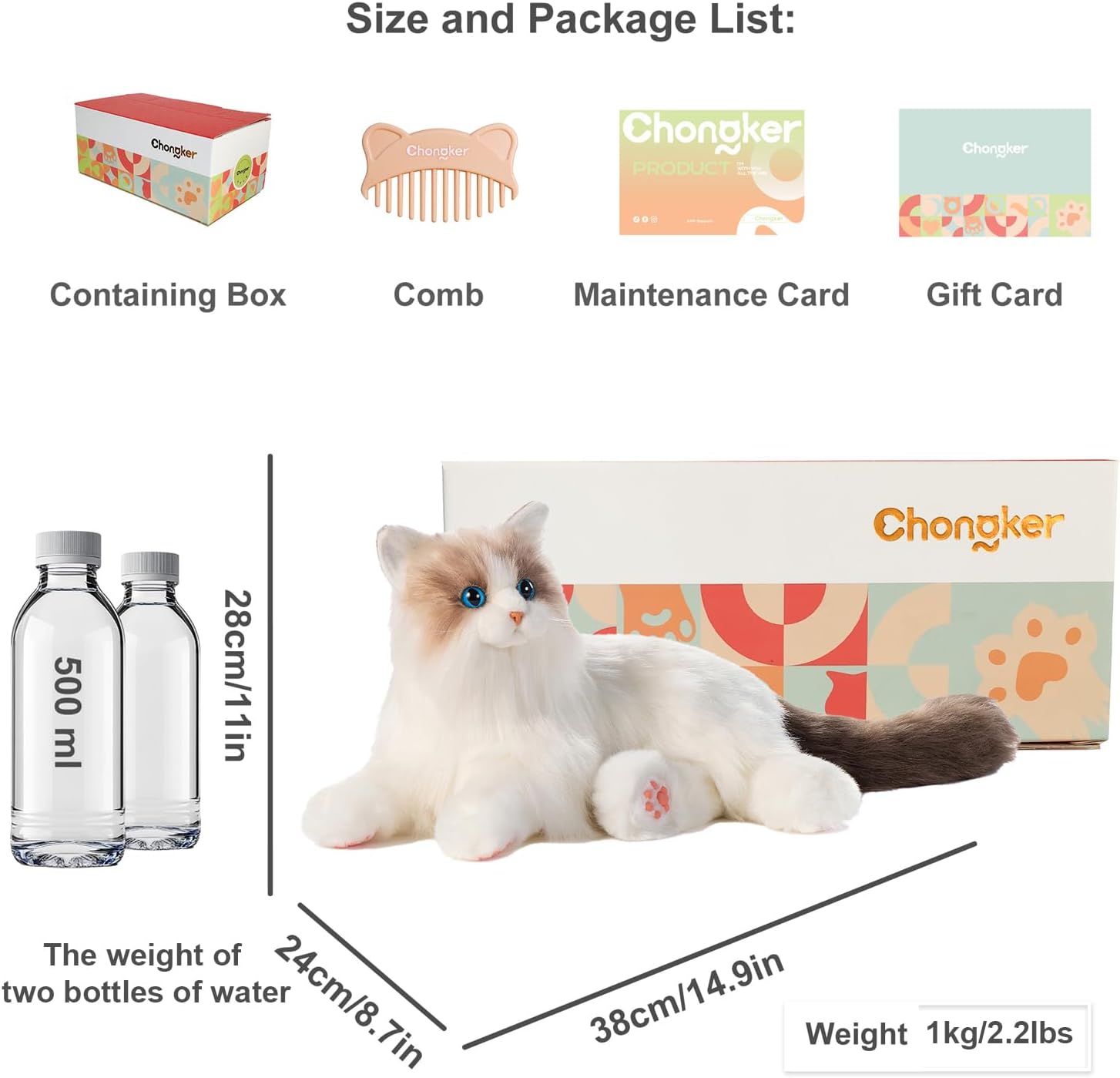 Chongker Interactive Companion Robot Cat Pets, Handmade Weighted Stuffed Animals, Cat Plush Toy with Voice Response, Realistic Heartbeat and Purring, Ragdoll Cat - Image 9