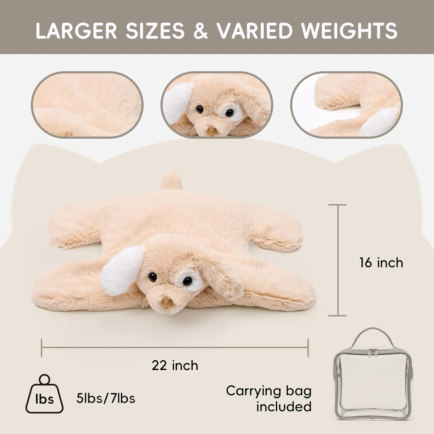 L'AGRATY Weighted Lap Pad for Kids 5 lbs, Sensory Needs Weighted Stuffed Animals Lap Blanket Soft Plush Hugging Sensory for Kids Teen Adults Removable Washable Cover - Image 3
