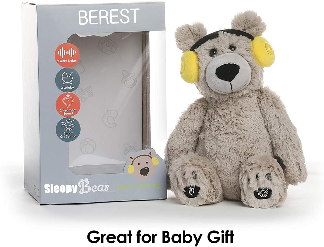 BEREST Baby Sleep Soother Cry Activated Sensor Toys, Heartbeat Bear for Babies, Plush Stuffed Animal for Newborn Infants, Babies Toy Vibrating with Mom’s Heartbeat,Baby Shower Gifts for Boys and Girls - Image 8