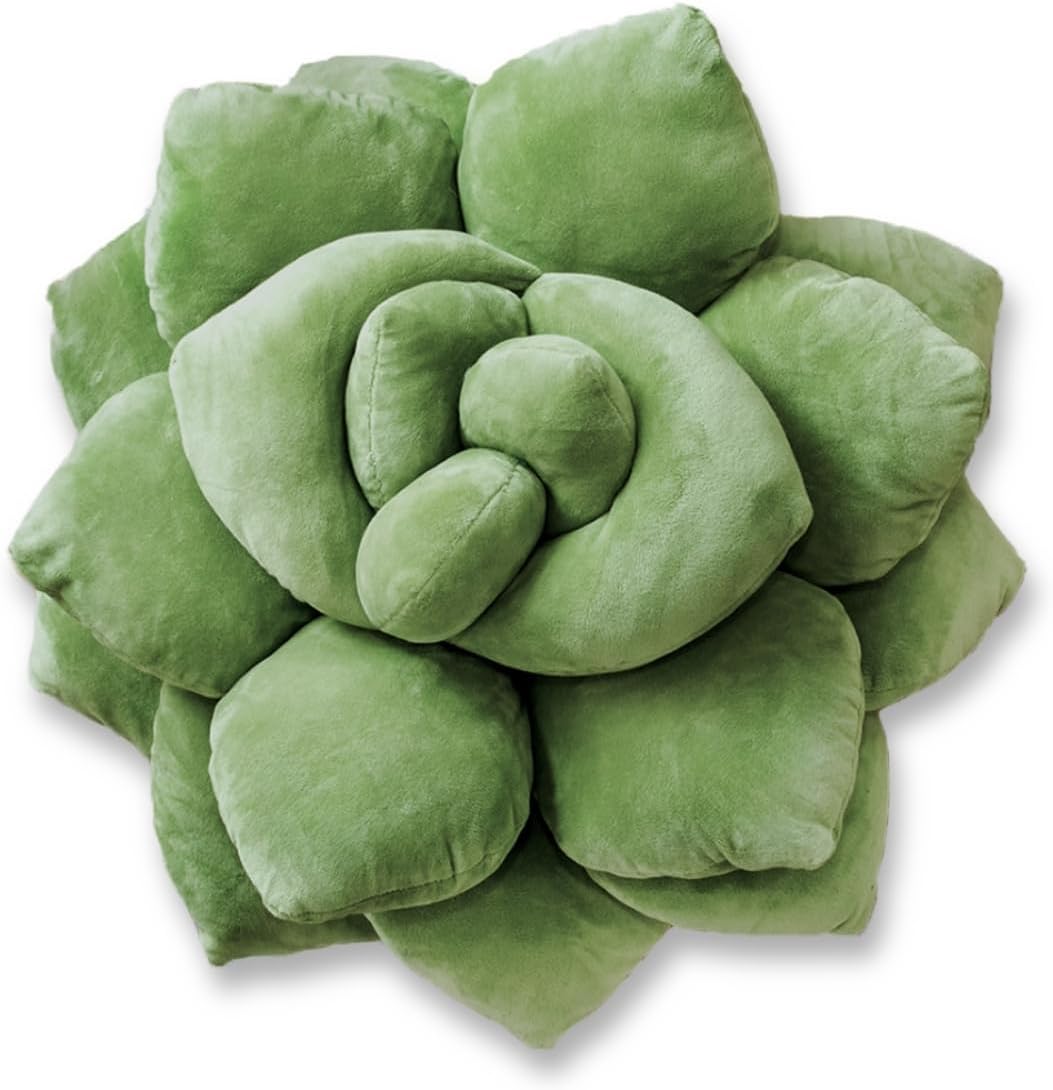 Green Philosophy Co. Succulent® Pillow 16" – Soft 3D Decorative Flower Throw Pillow, Unique Olive Green Plush Flower Cushion, Perfect for Couch, Sofa, Bedroom Decor, Gift for Plant Lovers