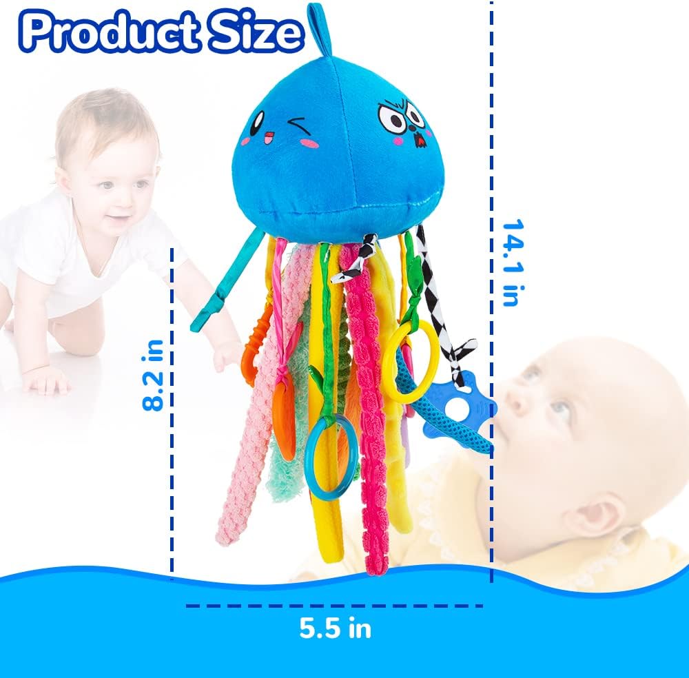 teytoy Sensory Toy, Texture Toys for Babies with Rattle, Autism Sensory Toys Jellyfish Shape Tactile Sensory Toys with 10 Textures, Baby Sensory Toys for 0-3-6-18 Months Soft Baby Toys with Teethers - Image 6