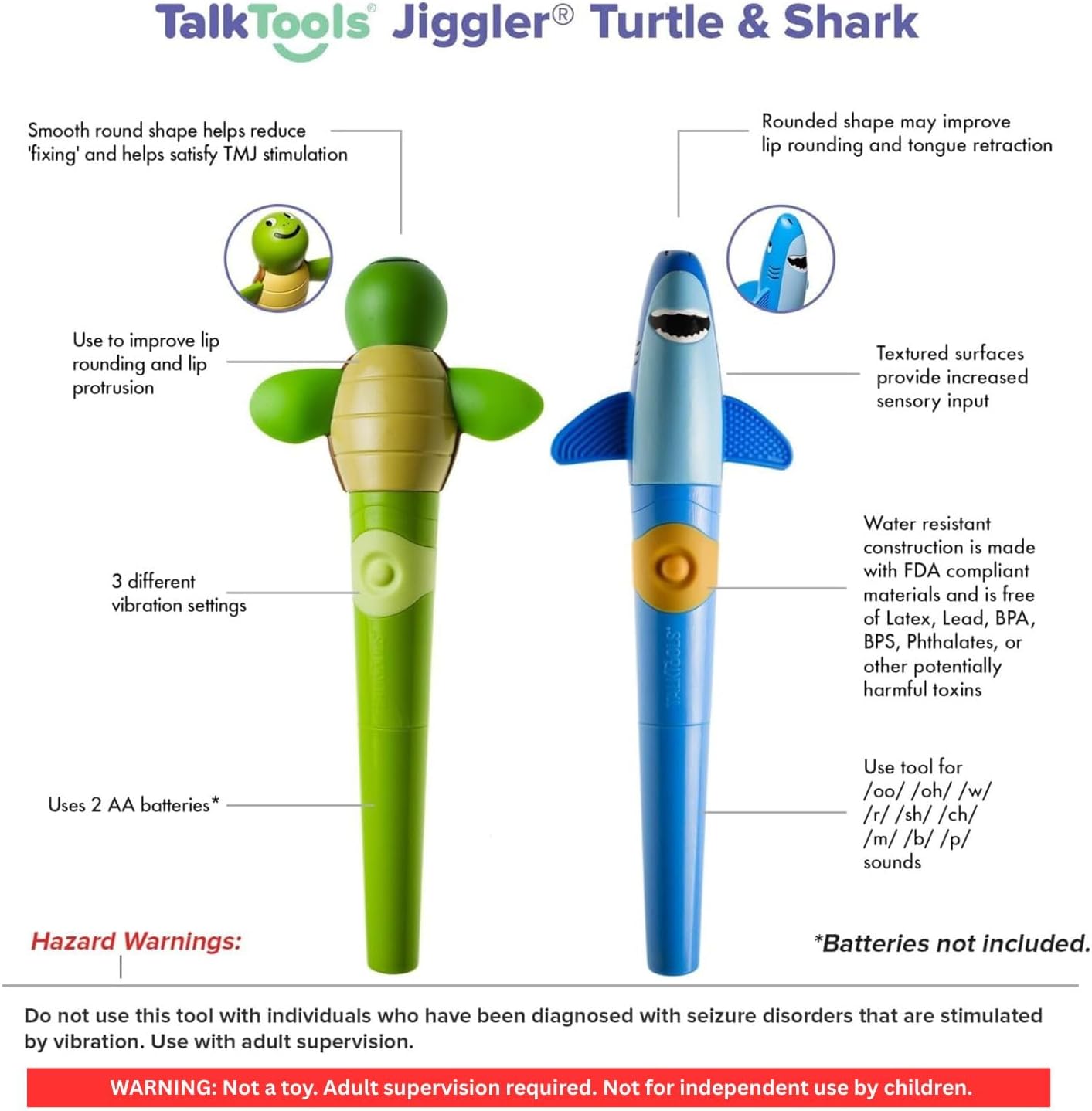 TalkTools Jiggler - Oral Facial Massager - Sensory Awareness Tool for Jaw and Lips | Improve Speech and Feeding Skills (Shark/Turtle - Set of 2) - NOT A Toy - Adult Supervision Required - Image 5