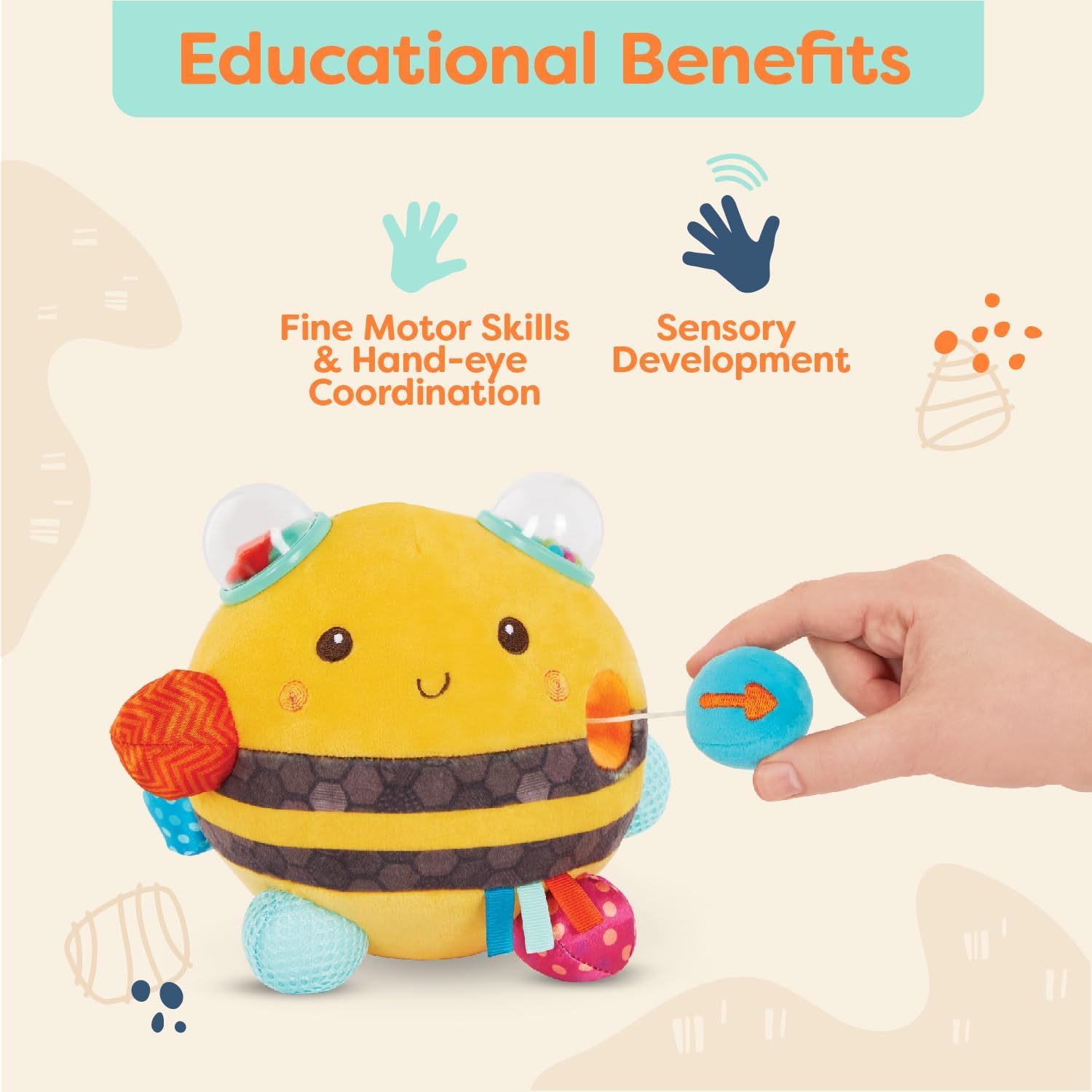 B. toys – Sensory Plush Bumble Bee with Fun Features, Interactive Play, Bumps, Colors, Textures & Sounds, Toys for Infants, Babies – 0+ Months - Image 6