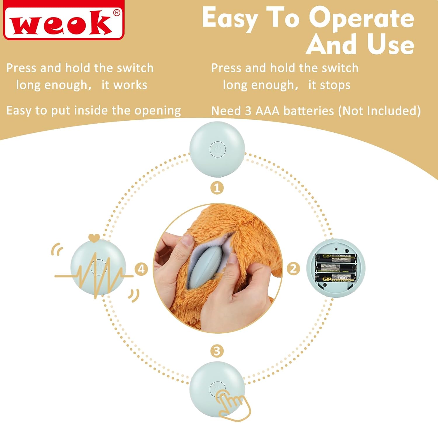 WEOK Heartbeat Puppy Toy, Comfort Cuddler Pillow, Dog Anxiety Relief Calming Aid,Heartbeat Stuffed Toy for Dogs,Puppy Heartbeat Toy Sleep Aid,Dog Heartbeat Toy for Pet - Image 5