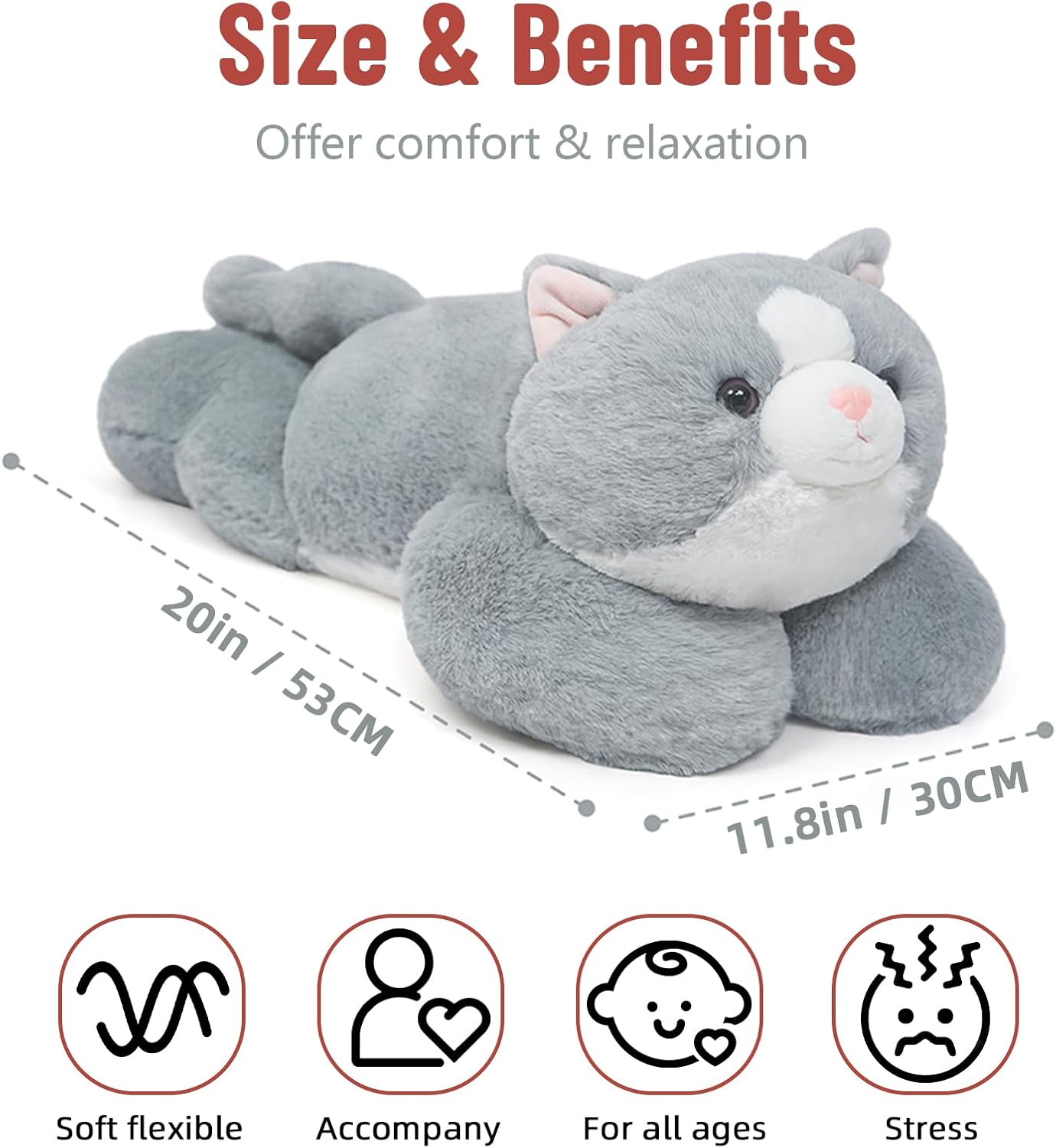 Niuniu Daddy Weighted Cat Stuffed Animals, 20 Inch 3.3 lbs Weighted Plushies, Heavy Calming Body Pillow for Sleeping, Sensory Lying Lap Pad Toy Huggable Gift for Kids and Adults - Image 6
