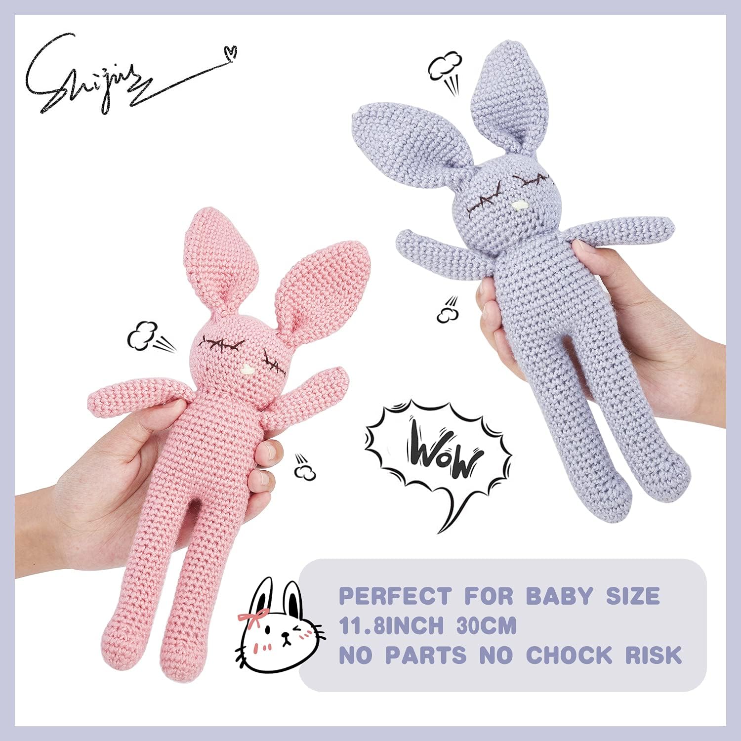 Moni's Choice Stuffed Plush Baby Crochet Bunny Rabbit Easter Gifts Handmade Stuffed Animal Hand-Knit Doll Granddaughter Grandson Lovey Sleep Toy Newborn(Grey) - Image 4