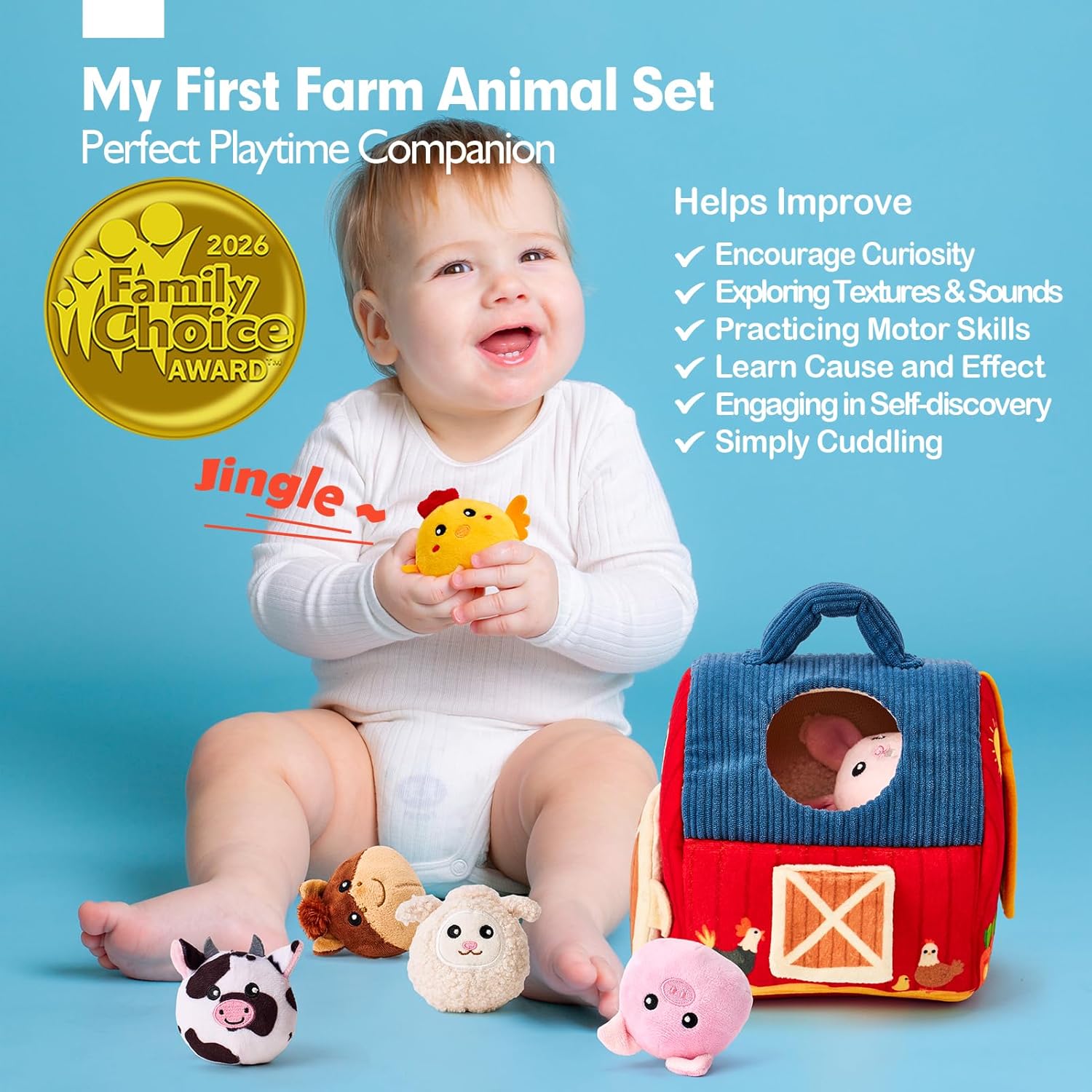 hahaland Baby Toys 6-12 Months - Surprise Barn Stuffed Farm Animals, Rattle, Crinkle, Mirror, Montessori Toys for 6 Month Old Sensory Balls 1-3, Baby Boy Gifts, Farm Plush Toys for Babies Travel Toy - Image 2