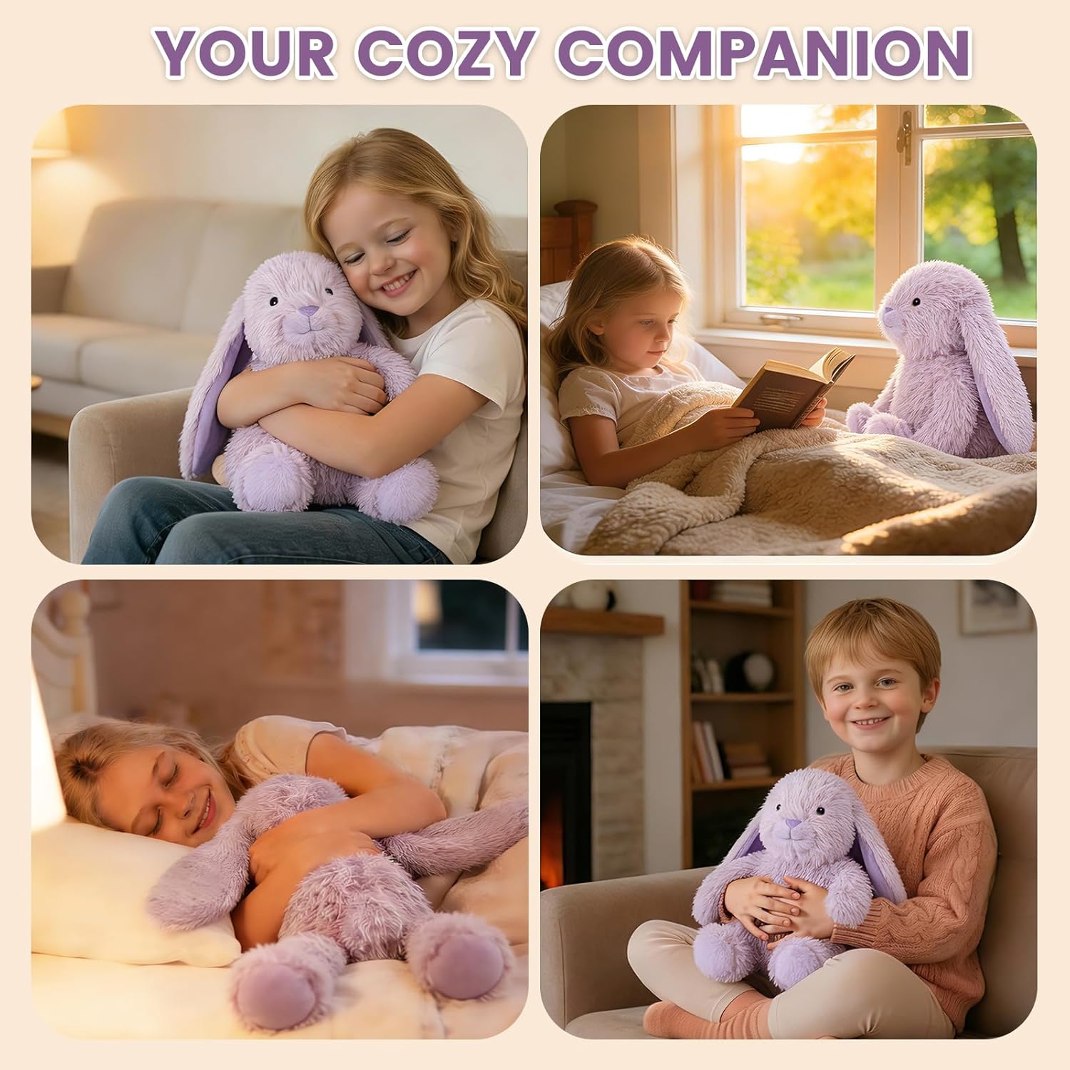SuzziPals Heatable & Coolable Purple Bunny Stuffed Animal Heating Pad for Soothing & Relaxation, Lavender Purple Bunny Plush for Discomfort, Rabbit Stuffed Animals for Kids, Easter Bunny Plushies Gift - Image 7