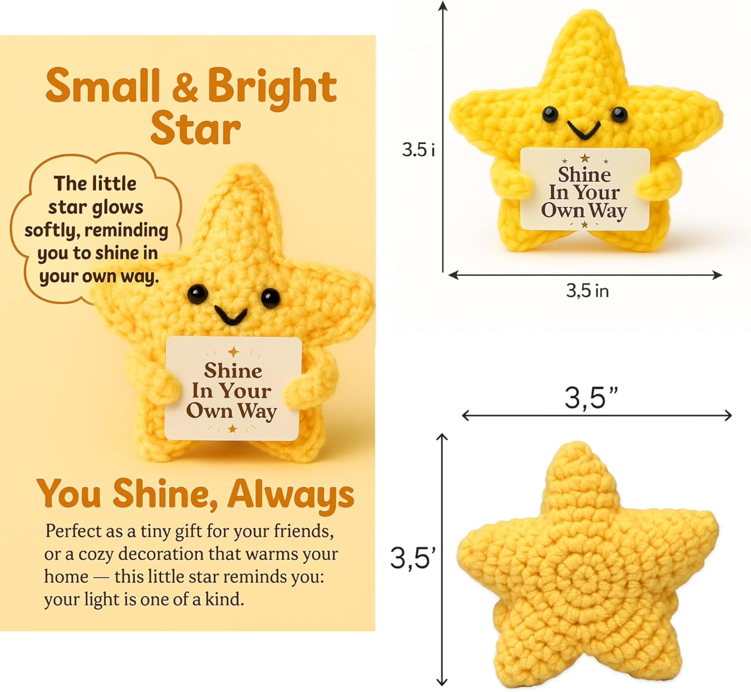 Handmade Crochet Positive Star Plushie, Adorable Yellow Emotional Support Companion with Gift Bag, Super Star Gift, Yellow Crochet Decor Perfect for Cuddles and Companionship,Cute Power-Up Style - Image 2