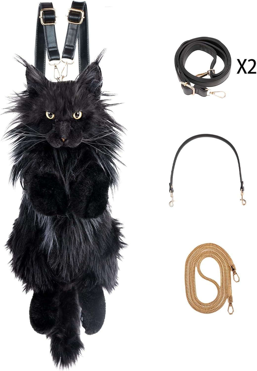 Chongker Cat Shaped Backpack - Handcrafted Stuffed Animals Plush Bag with Adjustable Shoulder, Crossbody, and Handbag Straps (MaineCoon Cat) - Image 8