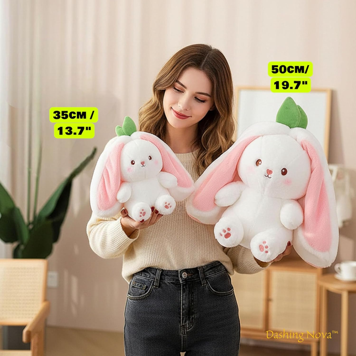 Strawberry Bunny Plush Toy Transformable Rabbit Stuffed Animal Pink 13.7 Inch Soft Plush Gift Girlfriend Girls Kids - Image 2