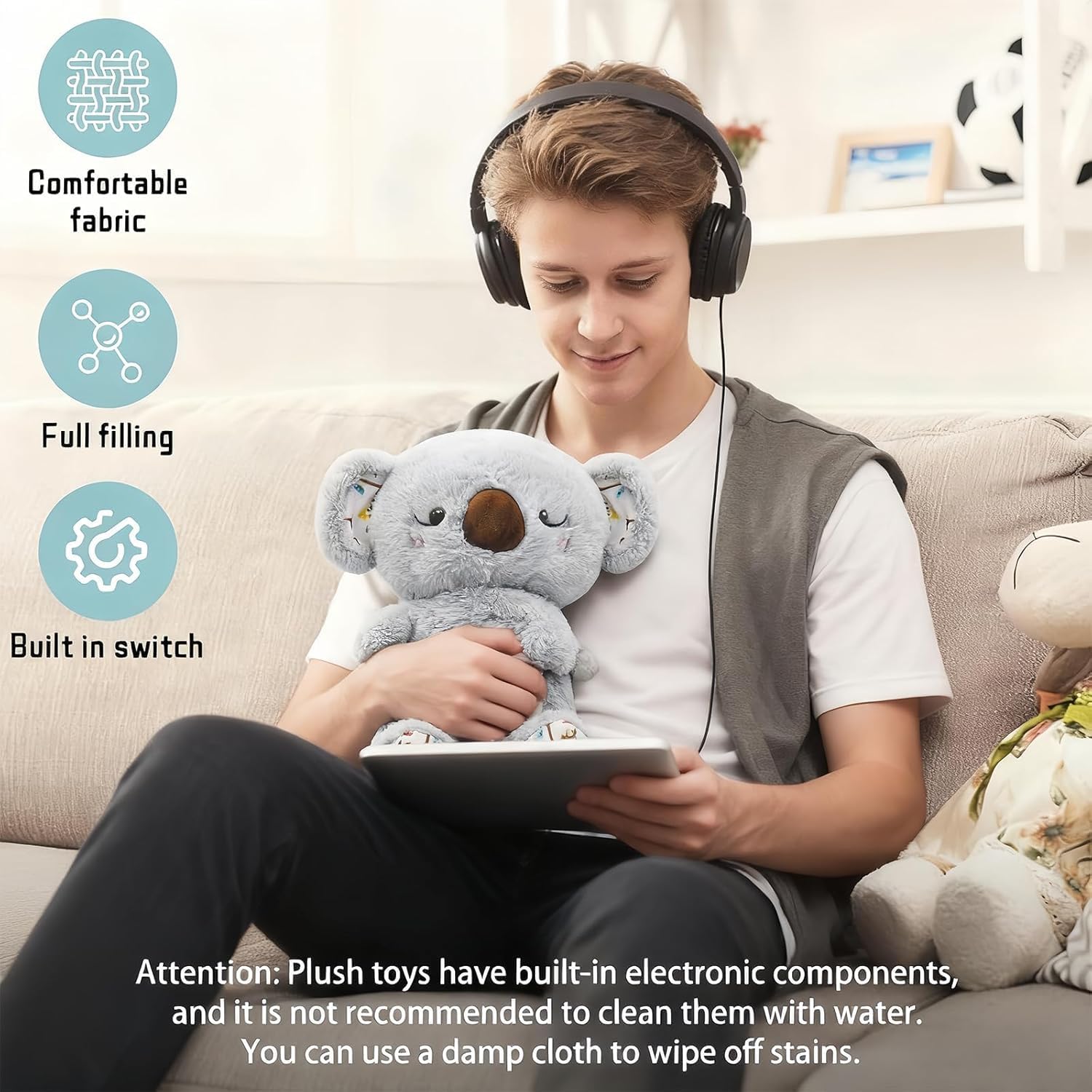 rytopt Breathing Stuffed Animal, No Breathing Movement in Its Abdomen, Koala Stuffed Animal, 4 Gear Adjustment, Volume Control, with Music & Lights - Image 5