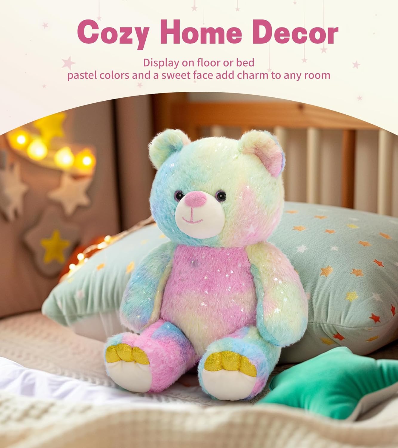 Tezituor Rainbow Teddy Bear Stuffed Animal,13.78in Cute Bear Plush Toys, Cozy Bears Plushies,Stuffies for Girlfriend, Kids Valentine’s Day,Christmas,Birthday Gifts,Huggable Medium Size(Rainbow) - Image 2