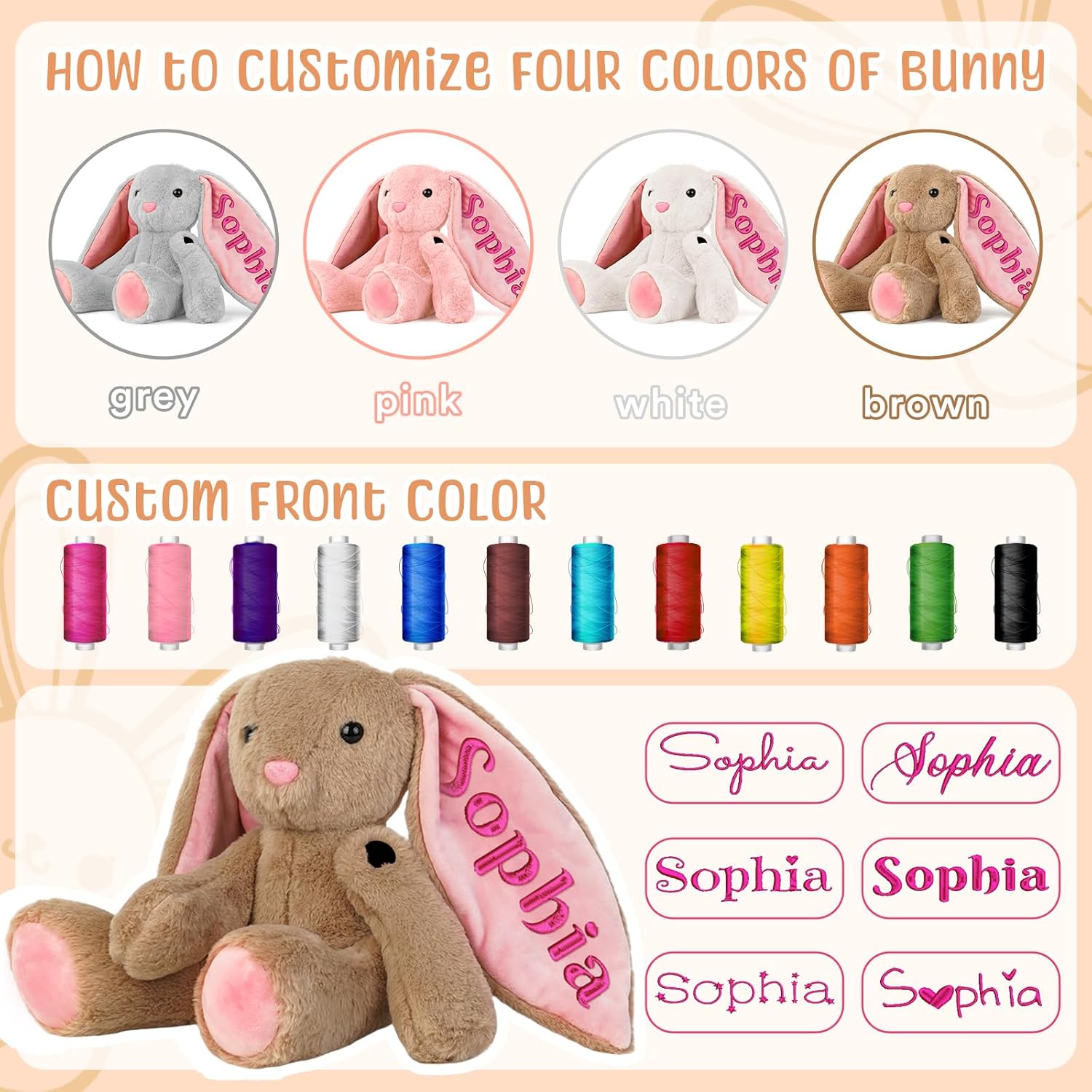 Personalized Bunny Plush for Kids Custom Bunny with Embroidered Name, Stuffed Animal for Toddler 1-3+ Girls Boys Bunnys Plush Toys Personalized Baby Newborn Kids Gifts for First Birthday Easter - Image 4