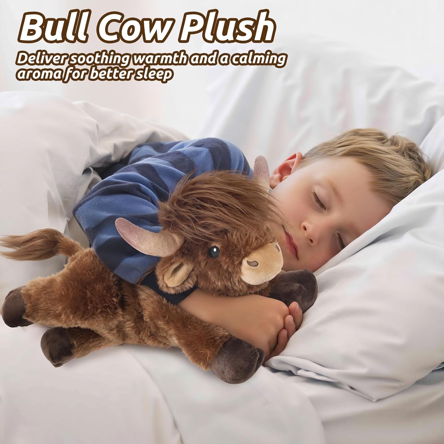 Highland Cow Stuffed Animals, Microwavable Stuffed Animal Adorable Fluffy Highland Cow Plush for Warmth Comfort, Heatable Coolable Lavender Scent Toy, Cute Soft Plushies Gift for Kid Boys Girl & Adult - Image 2