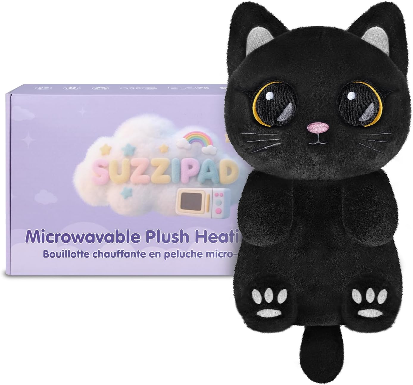 Black Cat Microwavable Heating Pads for Belly, Neck & Shoulders, Heatable Plush with Moist Heat, Removable Plush Cover, Unscented Natural Fill, Adorable Surprise Present, 6.5" x 10.6", 1.5 lb - Image 8