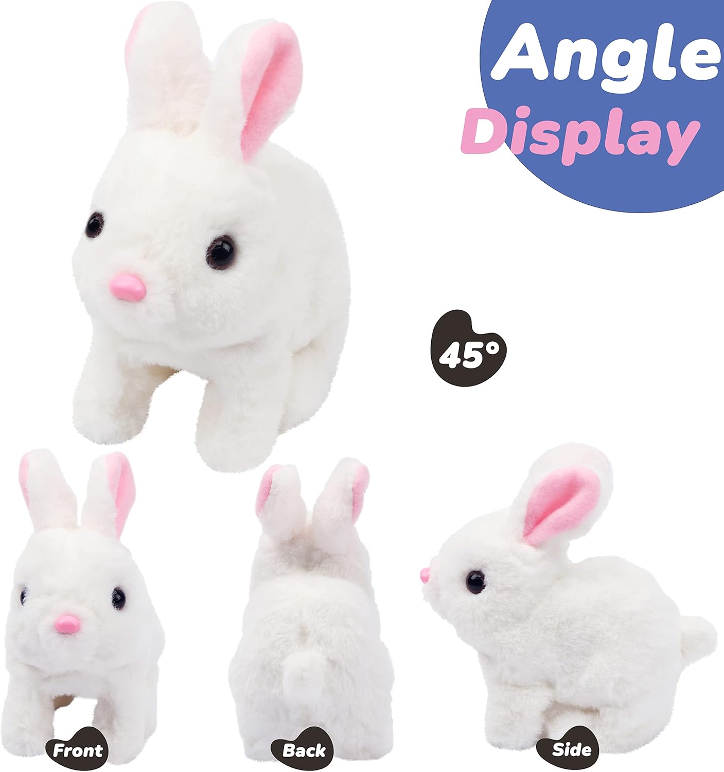 Hopearl Hopping Rabbit Interactive Electronic Pet Plush Bunny Toy with Sounds and Movements Animated Walking Wiggle Ears Twitch Nose Gift for Toddlers Birthday, White, 7'' - Image 3