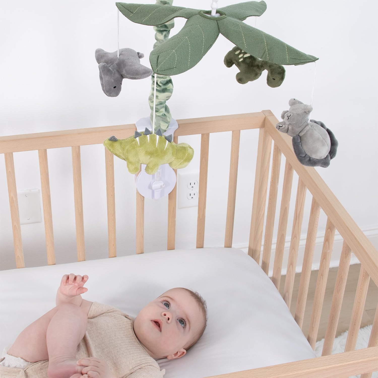 The Peanutshell Crib Mobile for Boys or Girls - Grey and Green Camo Musical Baby Crib Mobile with 12 Lullabies, Dino Baby Dinosaur Nursery Decor - Image 6
