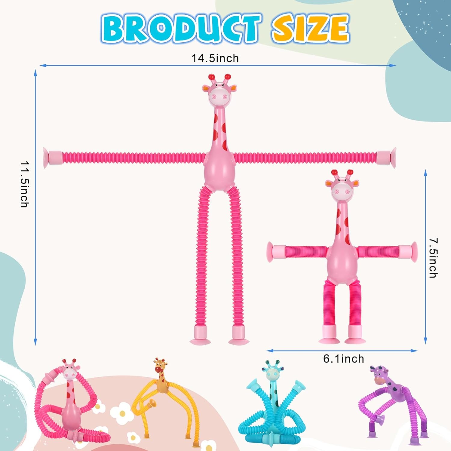 XONTEUS 4 Pcs Pop Tubes Giraffe Travel Airplane Road Trip Car Activities Essential ,Telescopic Suction Cup Sensory Fidget Toys,Screen-Free Activity for Boy & Girl , Stocking Stuffers for Kids - Image 3
