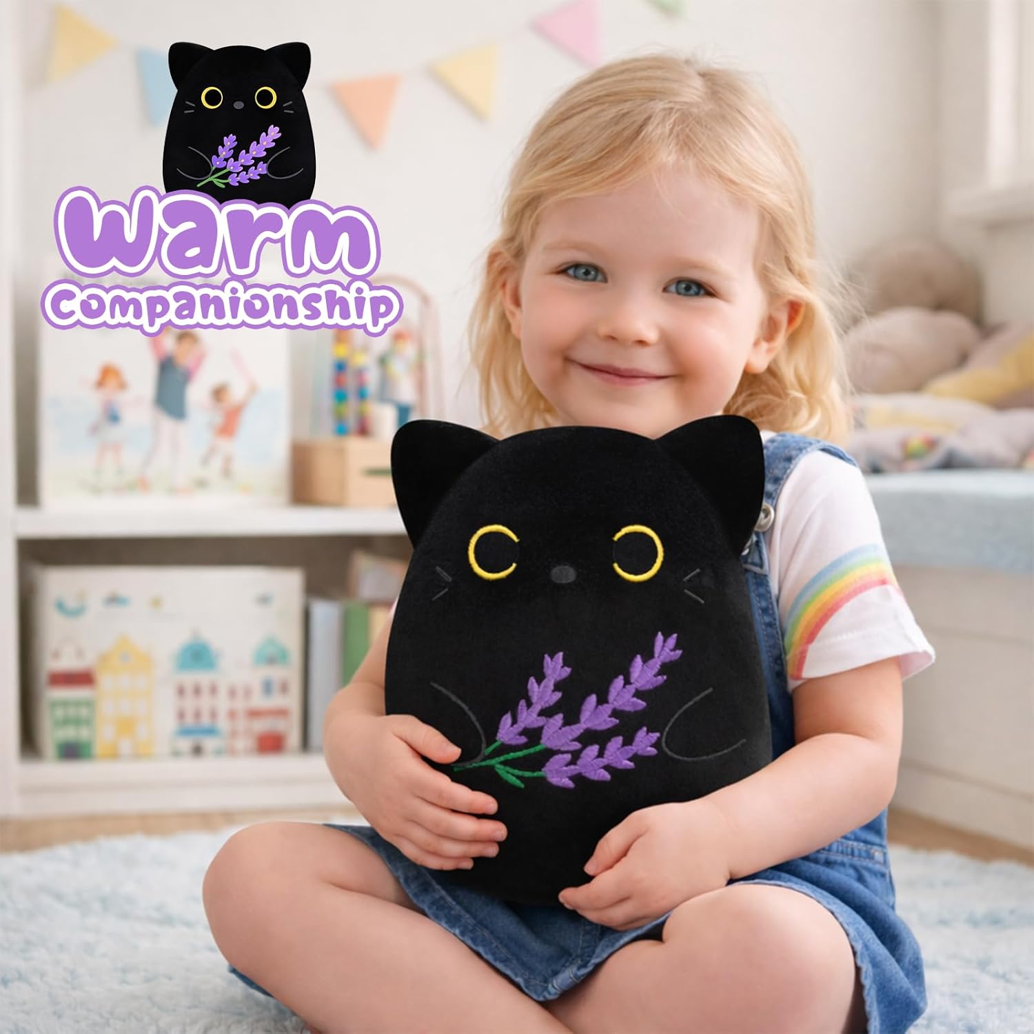 Lavender Black Cat Stuffed Animal,8inch Black Cat Plush Cute Stuffed Animals for Girls Boys,Kawaii & Soft Kitten Plushie Toy for Kids,Cats Lovers Birthday - Image 2