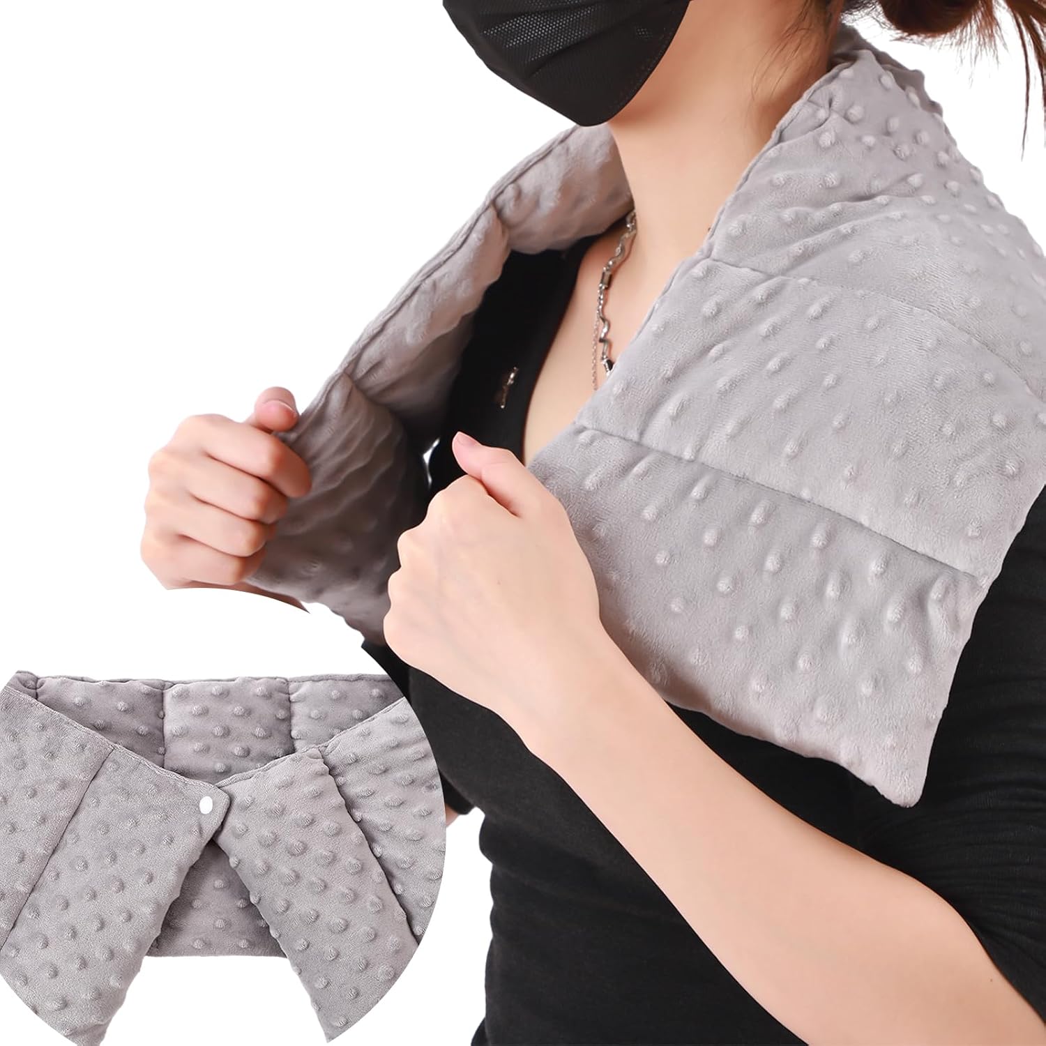 SmoothNovelty 4 lb Sensory Weighted Neck Wrap 32 x 8 Inch Shoulder Wrap Weighted Neck Shoulder Pad Glass Bead Filled Dual Texture for Adults Relaxation(Dark Gray)