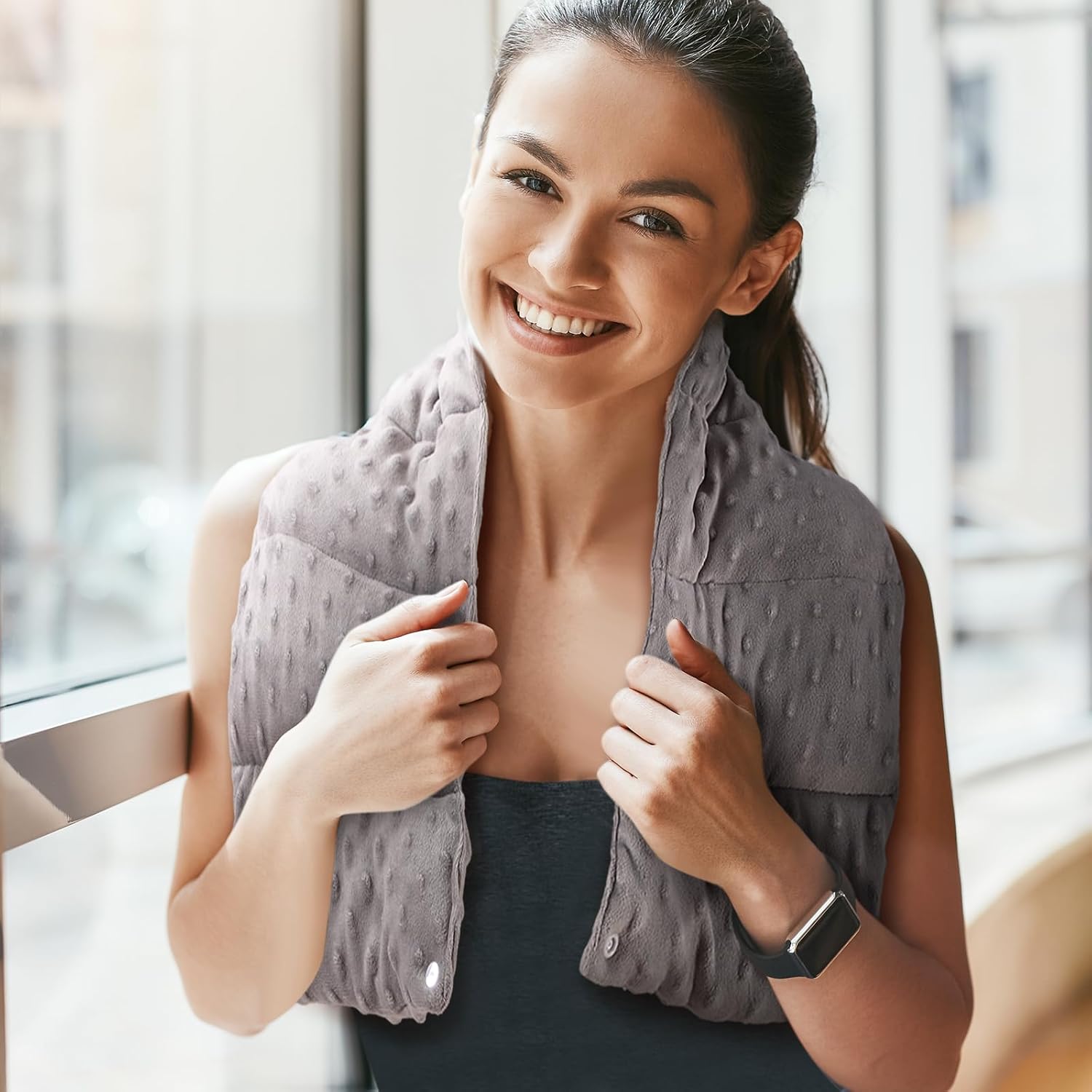 SmoothNovelty 4 lb Sensory Weighted Neck Wrap 32 x 8 Inch Shoulder Wrap Weighted Neck Shoulder Pad Glass Bead Filled Dual Texture for Adults Relaxation(Dark Gray) - Image 6