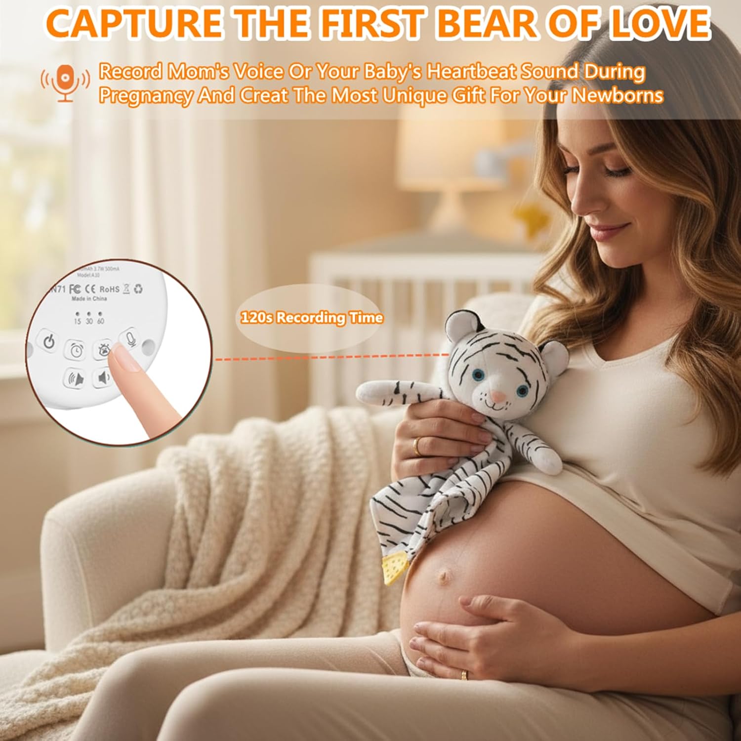 BEREST Rechargeable Baby Sleep Soother, 10 White Noises of Heartbeats & Lullabies Infant Sleeping Aid with Cry Sensor at Naptime Routine, Babies Gift Portable Plush Toddler Snuggle Toy Infant Blanket - Image 4