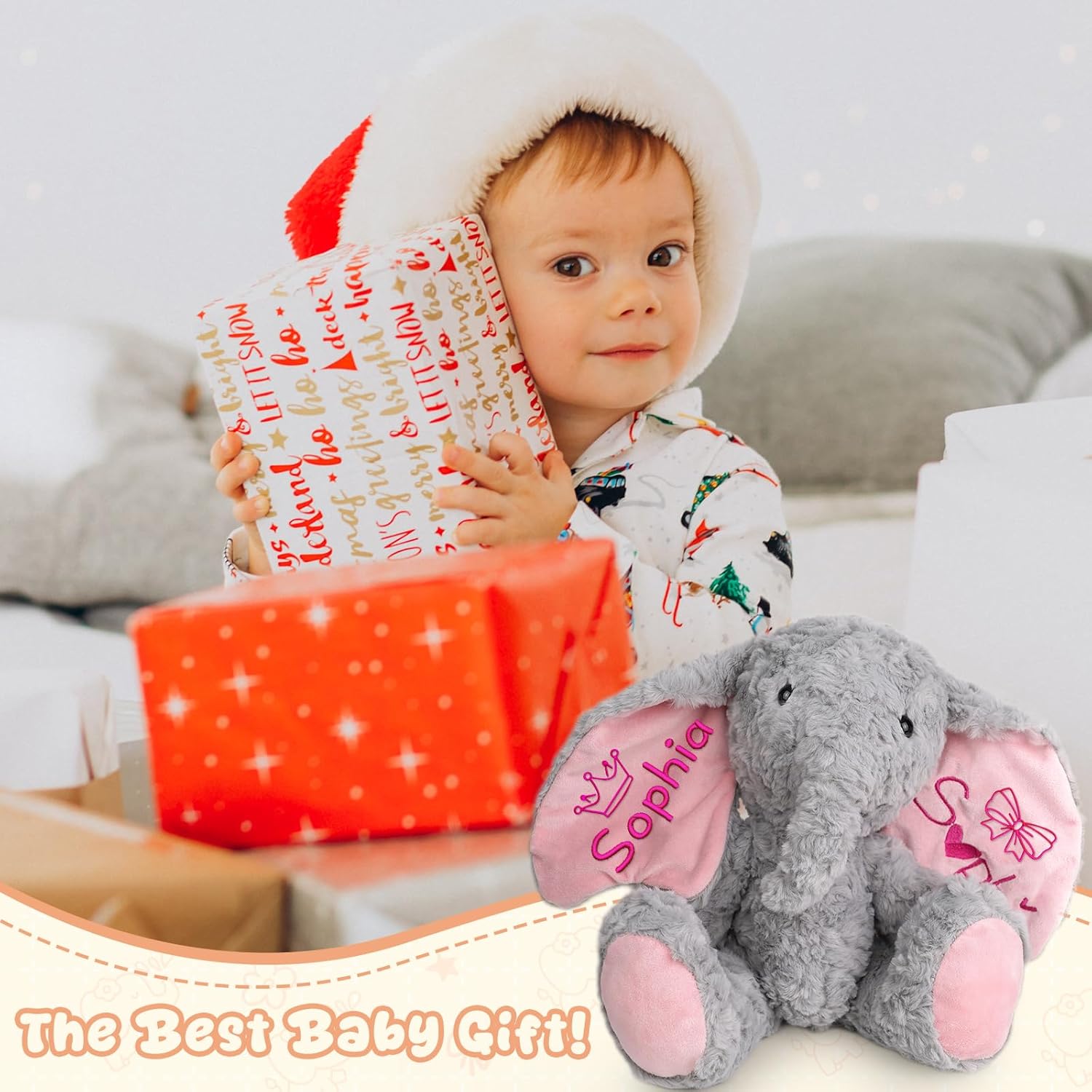 Personalized Elephant Stuffed Animals, Plush Elephant with Embroidered Name & Icon Stuffed Elephants Toys for Babies, Birthday Baby Shower Christmas Boy Girl Newborn Customized Keepsake Plush Gifts - Image 7