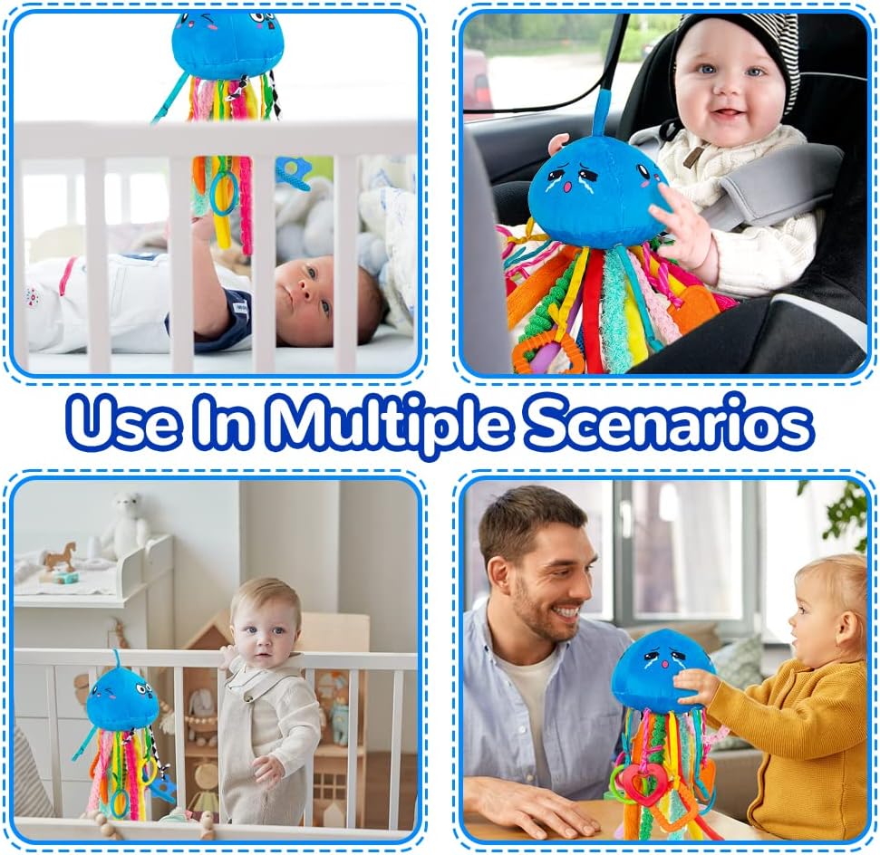 teytoy Sensory Toy, Texture Toys for Babies with Rattle, Autism Sensory Toys Jellyfish Shape Tactile Sensory Toys with 10 Textures, Baby Sensory Toys for 0-3-6-18 Months Soft Baby Toys with Teethers - Image 7