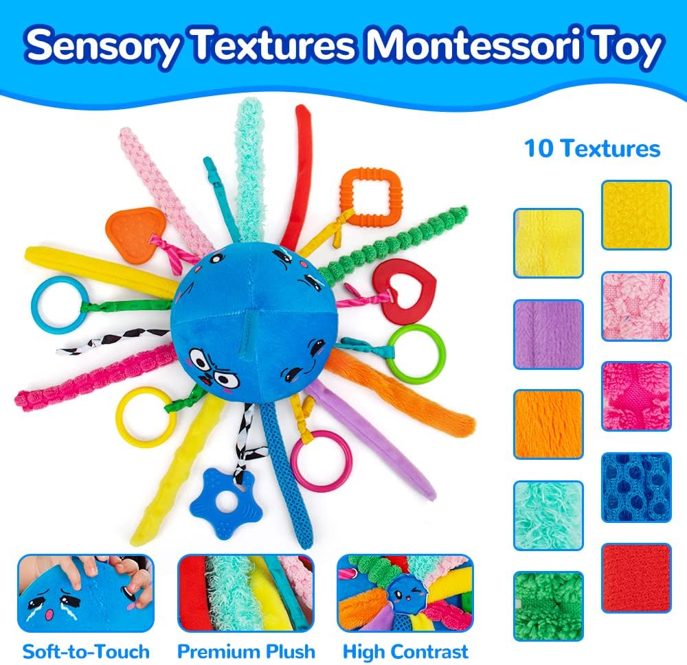 teytoy Sensory Toy, Texture Toys for Babies with Rattle, Autism Sensory Toys Jellyfish Shape Tactile Sensory Toys with 10 Textures, Baby Sensory Toys for 0-3-6-18 Months Soft Baby Toys with Teethers - Image 3