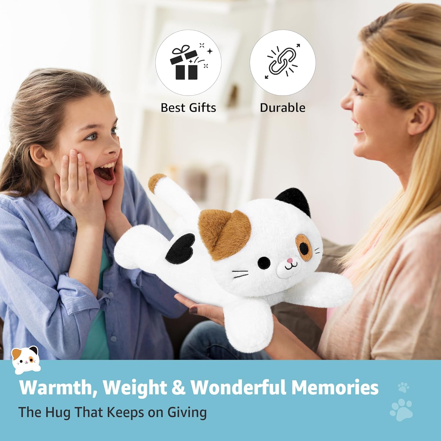 Onsoyours Original Heatable & Weighted Calico Cat Stuffed Animals, 15 inch Microwavable Kitten Plushie for Warmth & Stress Relief - Comfort Soft Plush Toys for Kids and Adults - Image 7