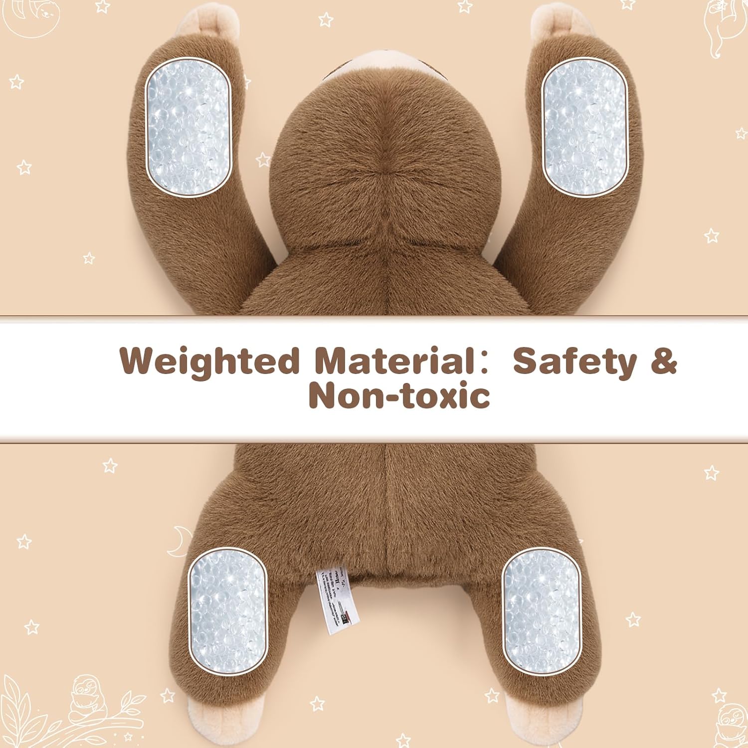 Joyreal Sloth Sensory Weighted Vibrating Pillow, Pressure Activated for Kids Adults, Plush Minky Soft Size: 11 by 21 inches Pillow Animal for Gift Birthday - Image 3