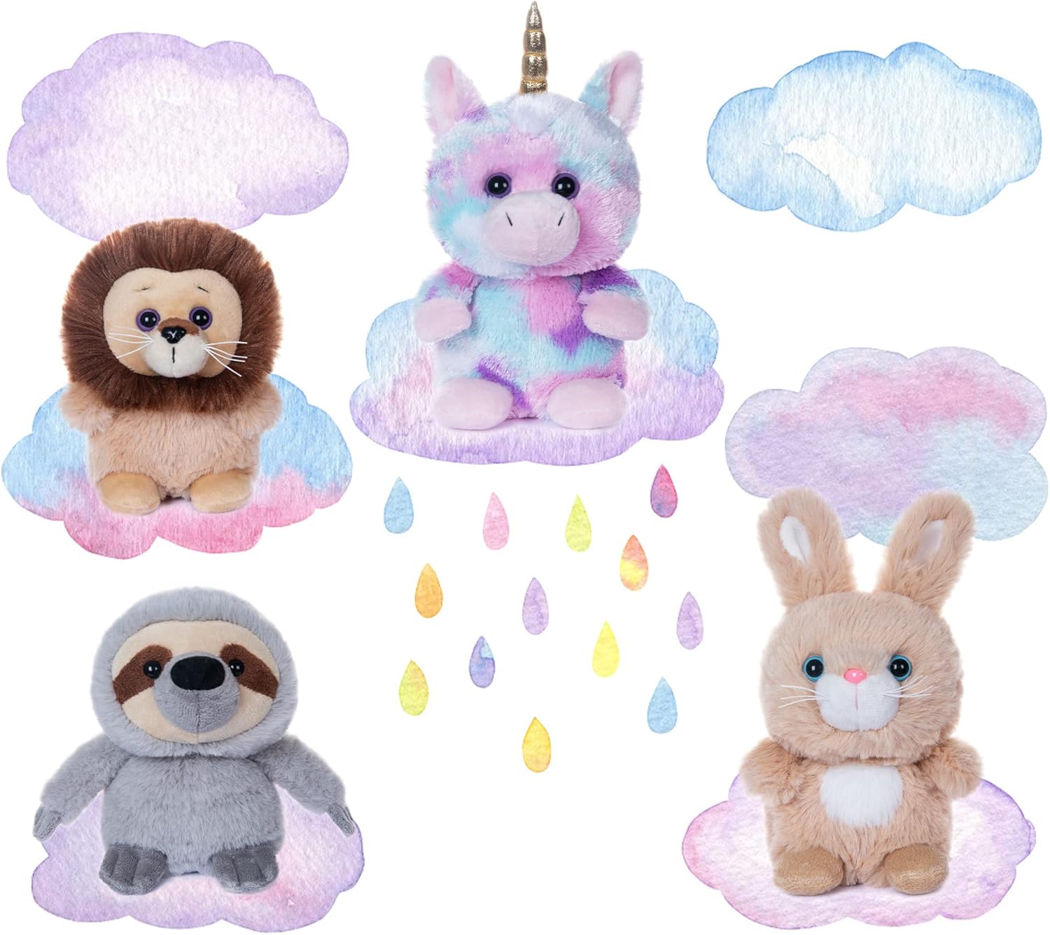 My OLi 4-Pack 5" Fairy Tale Stuffed Animals - Unicorn, Lion, Rabbit & Sloth Plush Toy Set for Babies, Toddlers, Kids Girls & Boys - Image 2