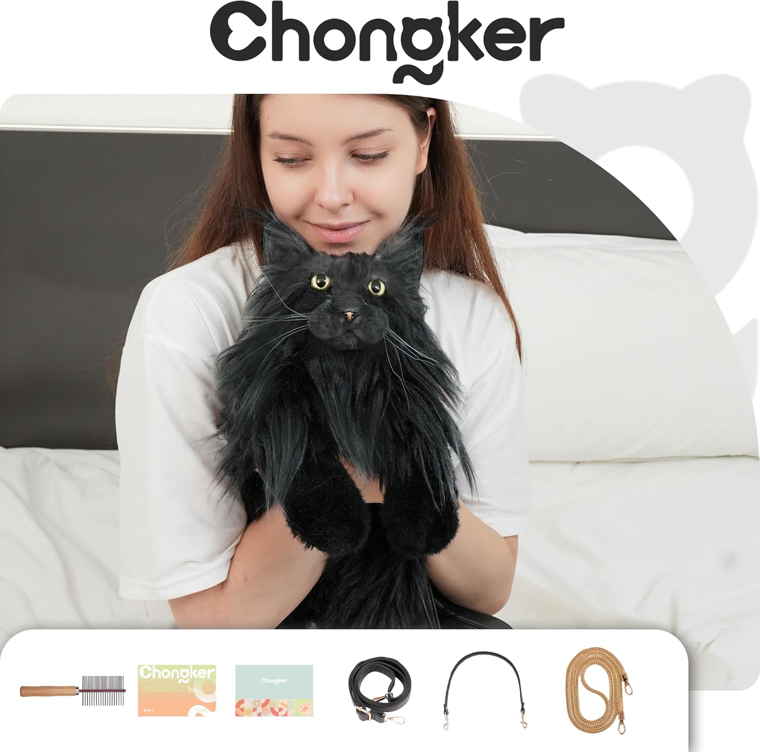 Chongker Cat Shaped Backpack - Handcrafted Stuffed Animals Plush Bag with Adjustable Shoulder, Crossbody, and Handbag Straps (MaineCoon Cat) - Image 4