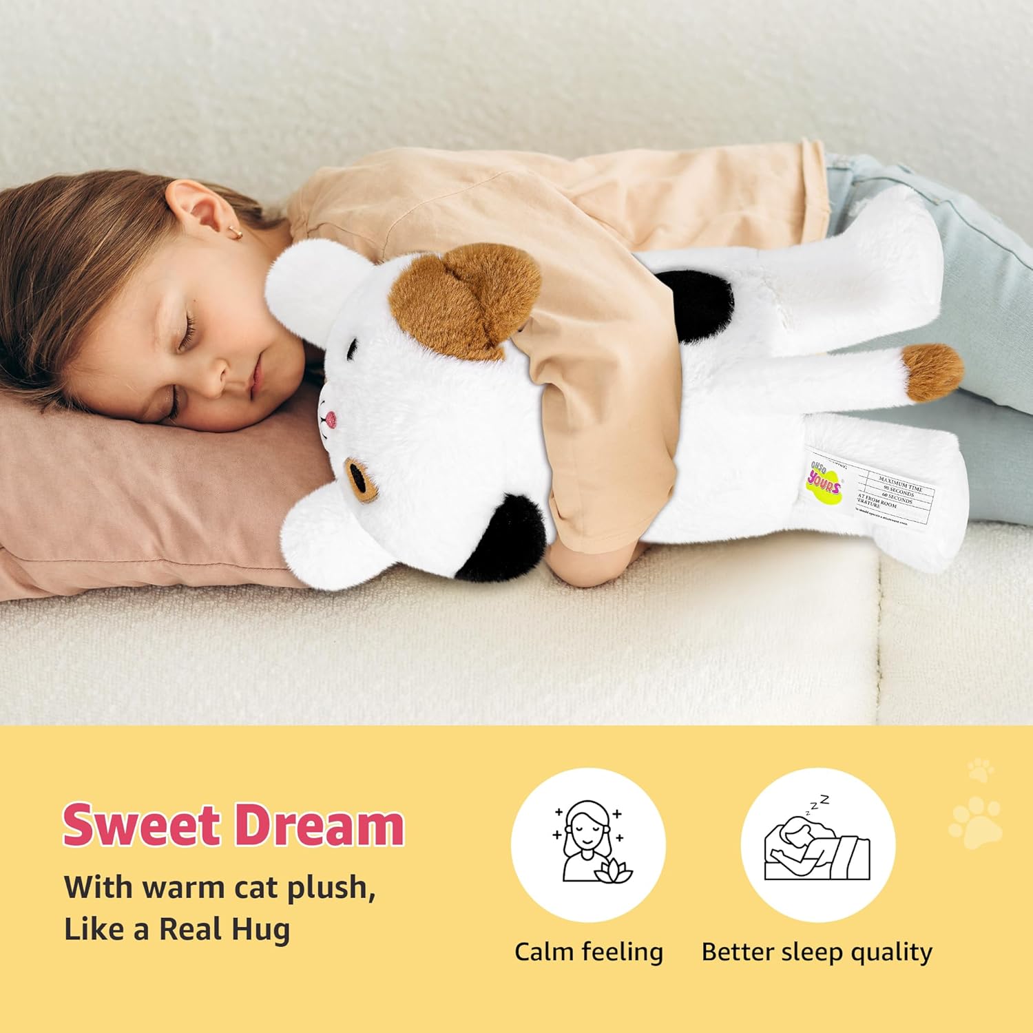 Onsoyours Original Heatable & Weighted Calico Cat Stuffed Animals, 15 inch Microwavable Kitten Plushie for Warmth & Stress Relief - Comfort Soft Plush Toys for Kids and Adults - Image 6
