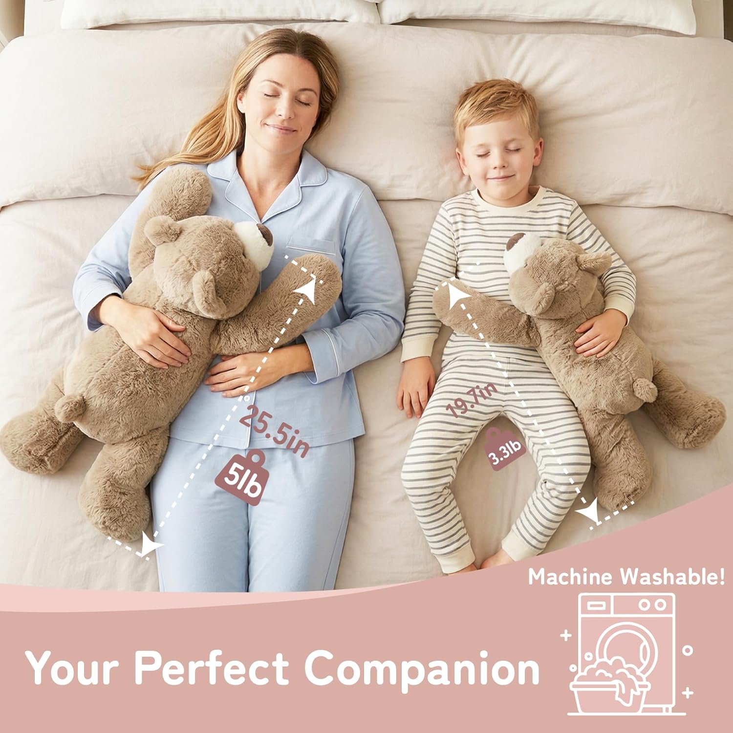 Niuniu Daddy 20" 3.3 lb Weighted Bear Stuffed Animal for Adults Kids, Giant Large Lying Teddy Bear Plush Toy, Soft Brown Bear Body Pillow for Sleeping, Gift for Christmas Birthday Holidays - Image 2