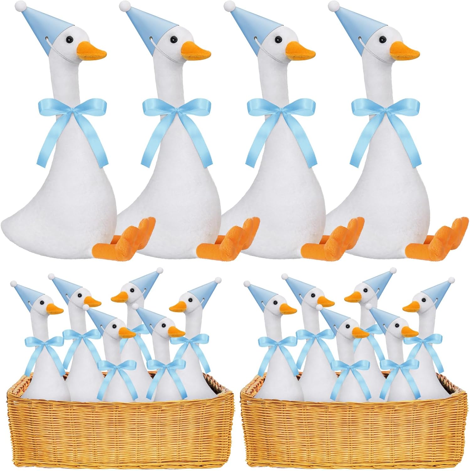 Blueweenly 12 Sets Silly Goose Birthday Decor 1st Adopt a Goose Party Favor Gift 7.1 Inch Stuffed Animal with Mini Party Hat and Ribbon for Christmas Birthday Gift(Cute,Blue) - Image 2