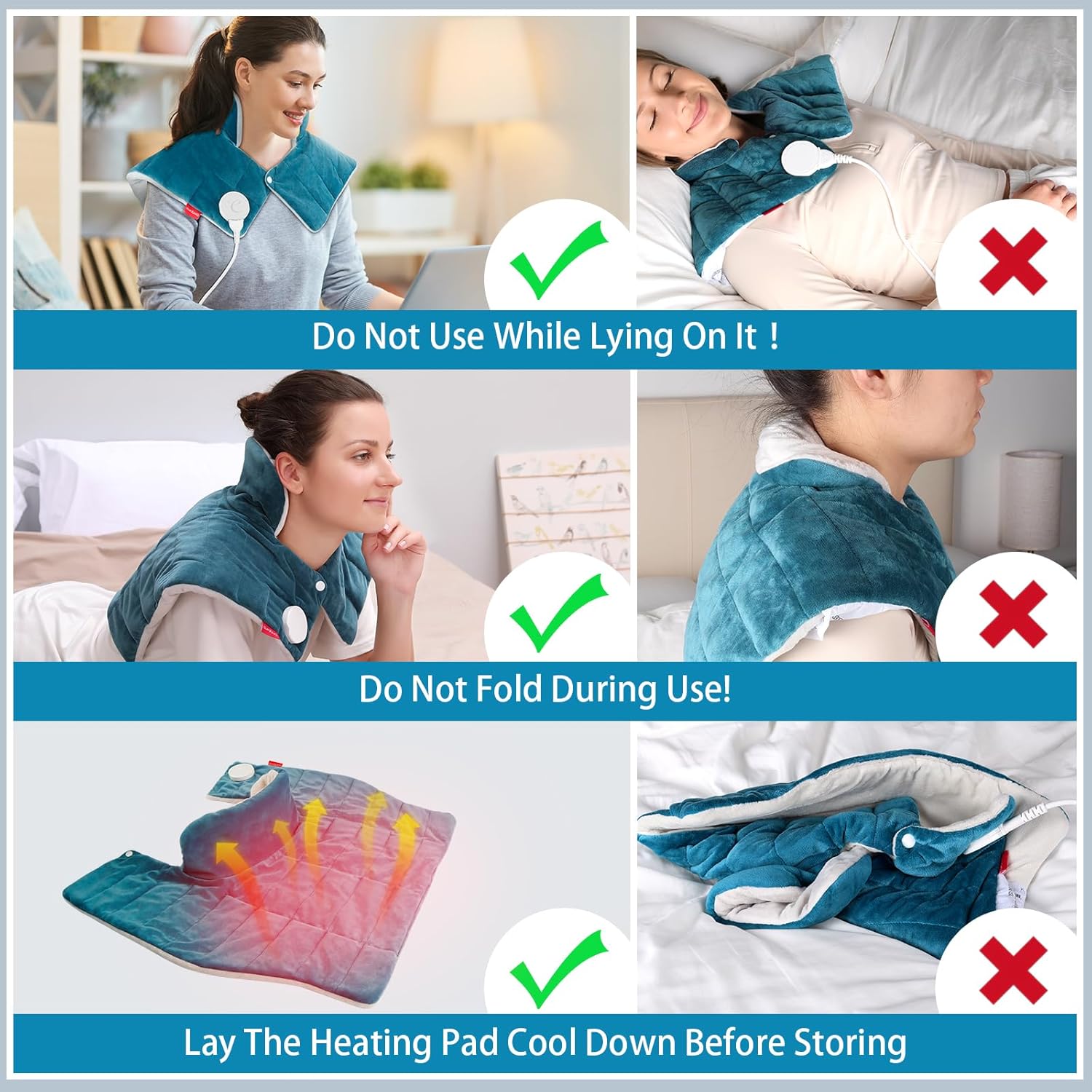Comfytemp Heating Pad for Neck and Shoulders and Back, 2.6lb Weighted Electric Heating Pads FSA Eligible, Mothers Day Gifts for Mom Women Her, HSA Large Heated Wrap - 9 Heat Settings & 11 Timers, Blue - Image 9