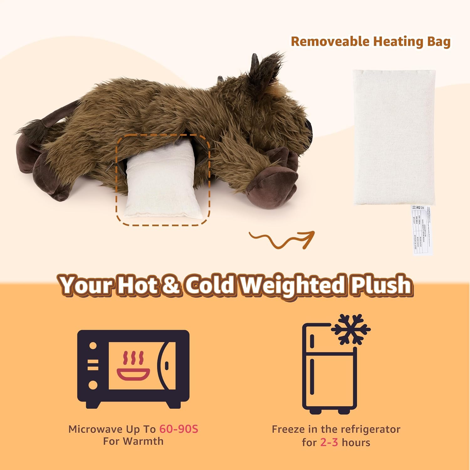 Onsoyours Original Weighted & Heatable Highland Cow Stuffed Animals, Microwavable Plushies for Stress Relief - 20 inch Large Comfort Soft Plush Toys for Kids & Adults - Image 3