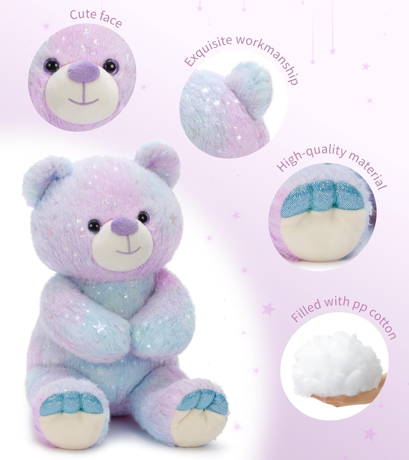 Tezituor Stuffed Teddy Bear,Rainbow Bear Plush Toys,13.78in Cute Cozy Bears Stuffed Animal, Valentines Bear Plushies,Stuffies for Girlfriend,Kids,Christmas,Birthday Gifts,Huggable (Blue Purple) - Image 9