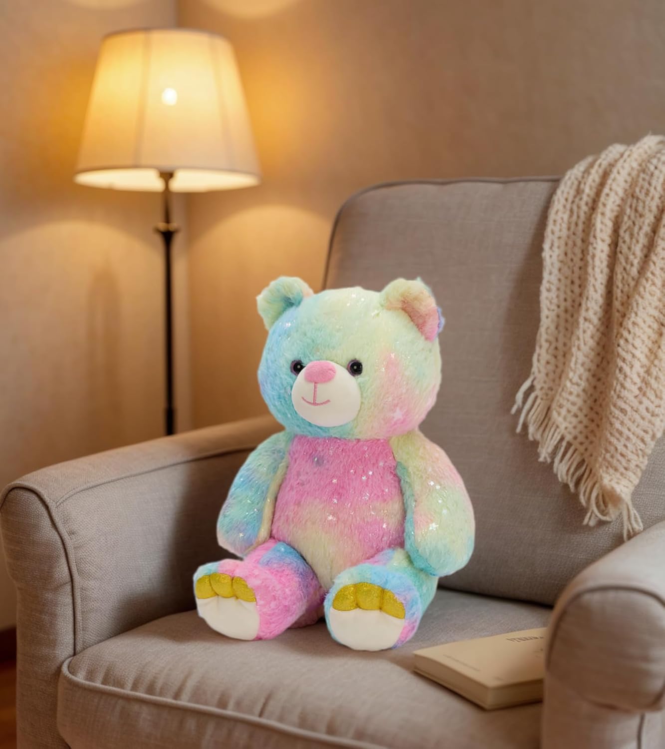 Tezituor Rainbow Teddy Bear Stuffed Animal,13.78in Cute Bear Plush Toys, Cozy Bears Plushies,Stuffies for Girlfriend, Kids Valentine’s Day,Christmas,Birthday Gifts,Huggable Medium Size(Rainbow) - Image 7