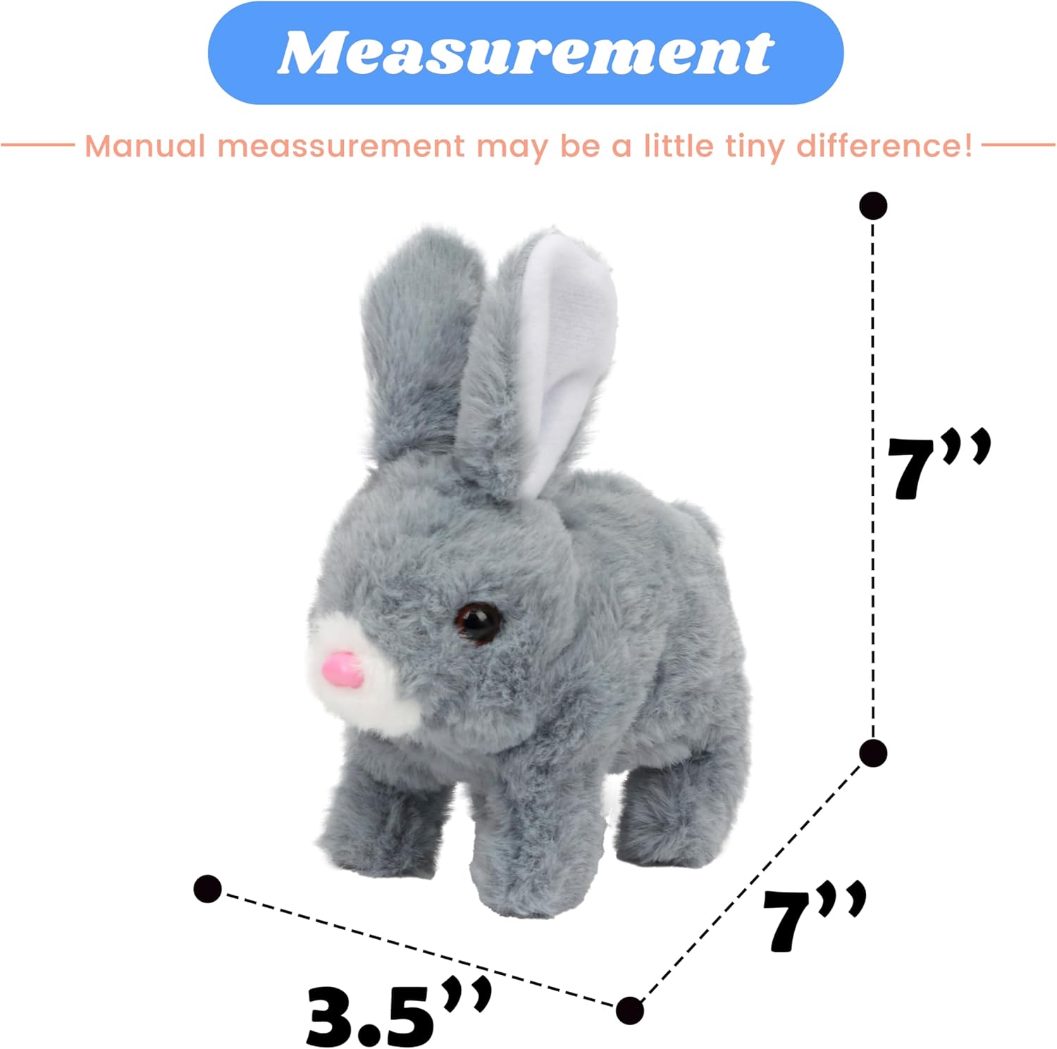 Hopearl Hopping Rabbit Interactive Electronic Pet Plush Bunny Toy with Sounds and Movements Animated Walking Wiggle Ears Twitch Nose Gifts for Toddlers Birthday, Gray, 7'' - Image 2