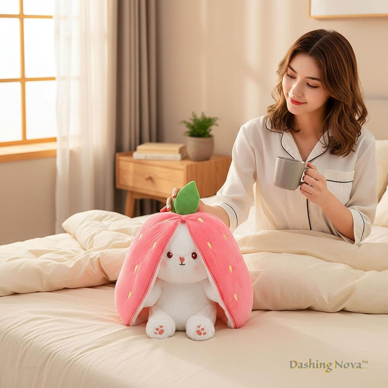 Strawberry Bunny Plush Toy Transformable Rabbit Stuffed Animal Pink 13.7 Inch Soft Plush Gift Girlfriend Girls Kids - Image 7